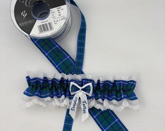 Something Blue - Personalised Douglas Tartan Garter with gift box. Made in Scotland