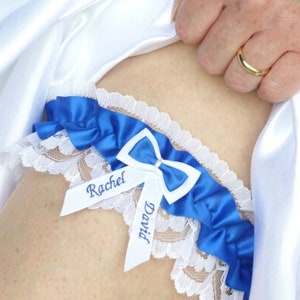 Jarretière - Jarretière de mariage en satin bleu royal personnalisée dans une boîte cadeau personnalisée - couleur 243