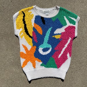 Vtg 80s P&#39;Galli Designs Multi-Color Knit Sweater Vest