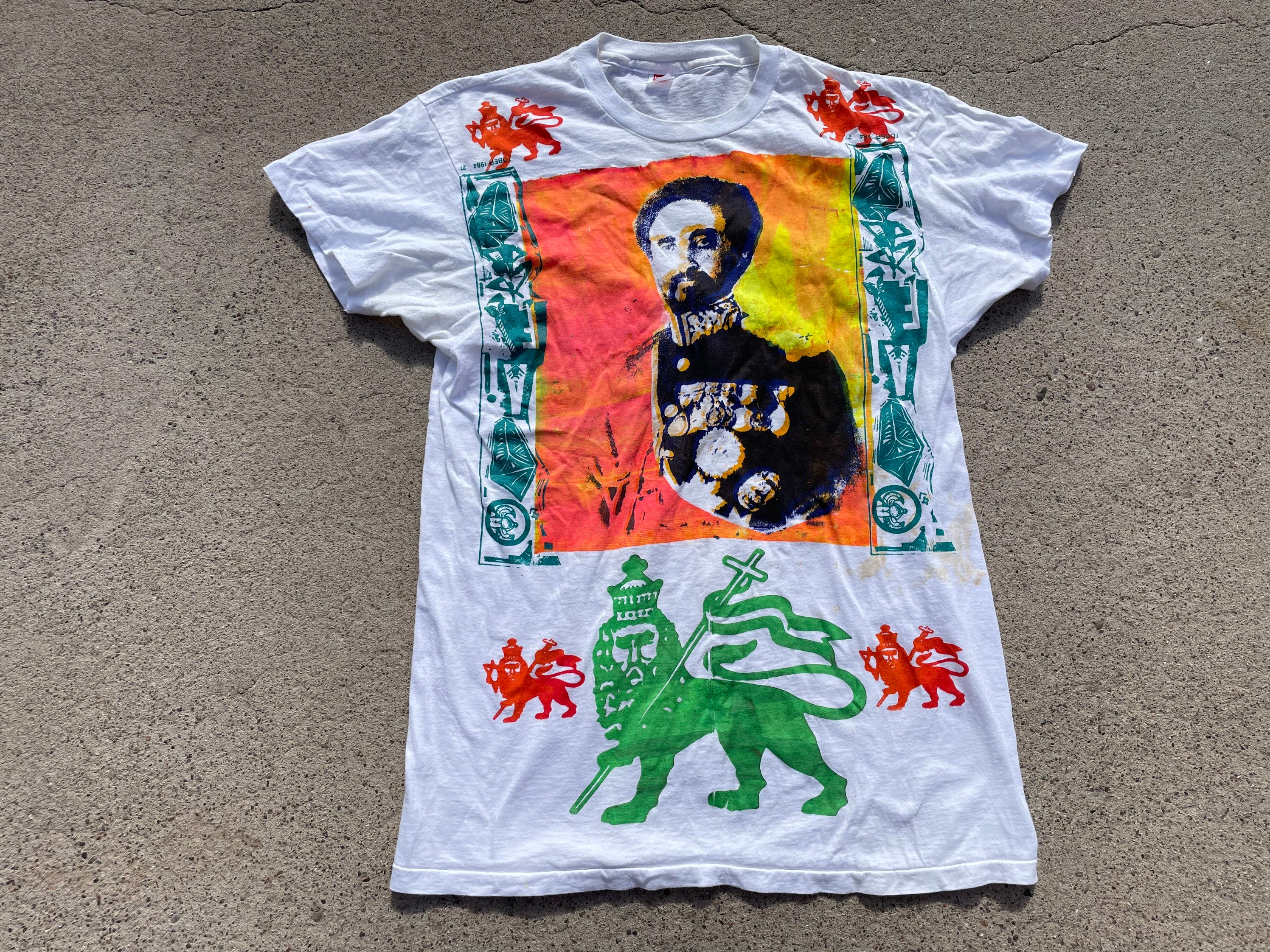 Vtg 1984 Emperor Haile Selassie I Rastafari Printed Graphic Single
