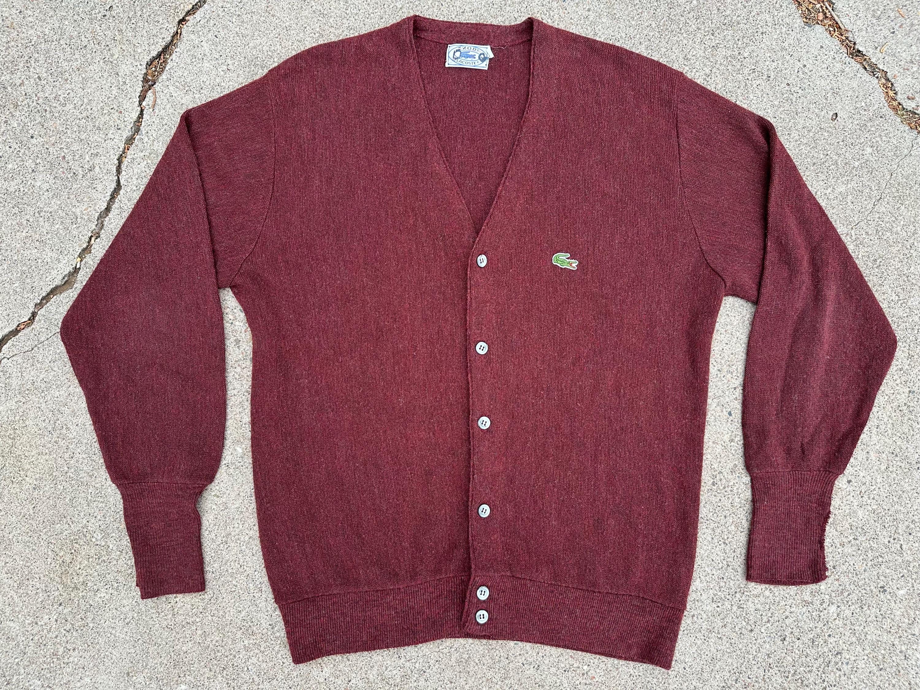 70s Made In France LACOSTE Wool Cardigan Vintage Lacoste Wine Wool