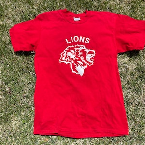 Vtg 80s Lions School Mascot Single Stitch Graphic Printed T-Shirt