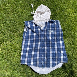 Vtg 90s E.N.U.F Internationale Plaid Button Down Vest w Hood