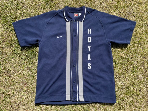 Vintage Nike Team Sports Georgetown Hoyas Button Snap Jersey Blue Men’s XL  VTG