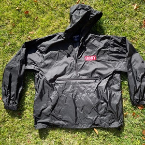 Vtg 90s EBONY Magazine Promo Pullover Windbreaker with Kangaroo Pouch