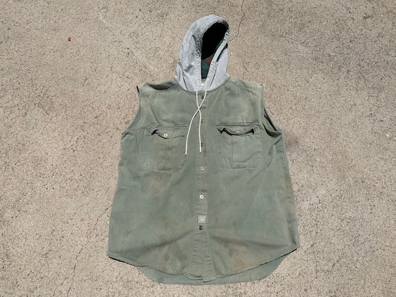 Vtg 90s Union Bay Drab Button Down Hooded Vest **… - image 1