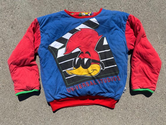 Vtg 90s Woody Wood Pecker Universal Studios Reversible Blanket Sweatshirt