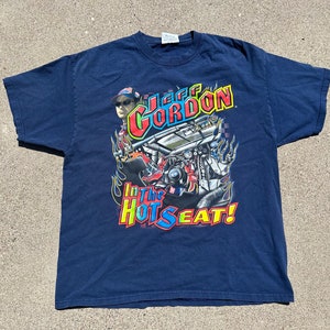Vtg 2002 Jeff Gordon In the Hot Seat Can&#39;t Tame the Flame Front and Back Printed Graphic T-Shirt