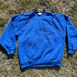 Vtg 90s Blank Blue Crewneck Sweatshirt