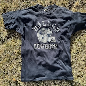 Vtg 80s Dallas Cowboys Distressed Printed Spellout Single Stitch T-Shirt