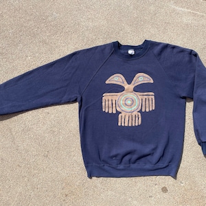 Vtg 90s Aztec/Mayan Hieroglyphic Two-Headed Bird Crewneck Sweatshirt