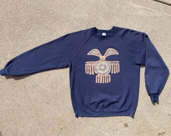 Vtg 90s Aztec/Mayan Hieroglyphic Two-Headed Bird Crewneck Sweatshirt