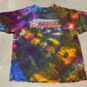 Vtg 2003 Harley Davidson Motorcycles Tie Dye Printed Graphic T-Shirt