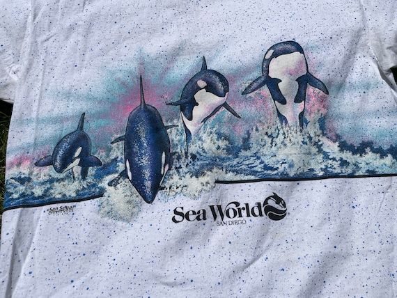 9/28迄限定出品　SEA VINTAGE ボーダーTシャツ　seavalley Vtg 1989 Sea World Wrap Around Print Single Stitch T-shirt - Etsy