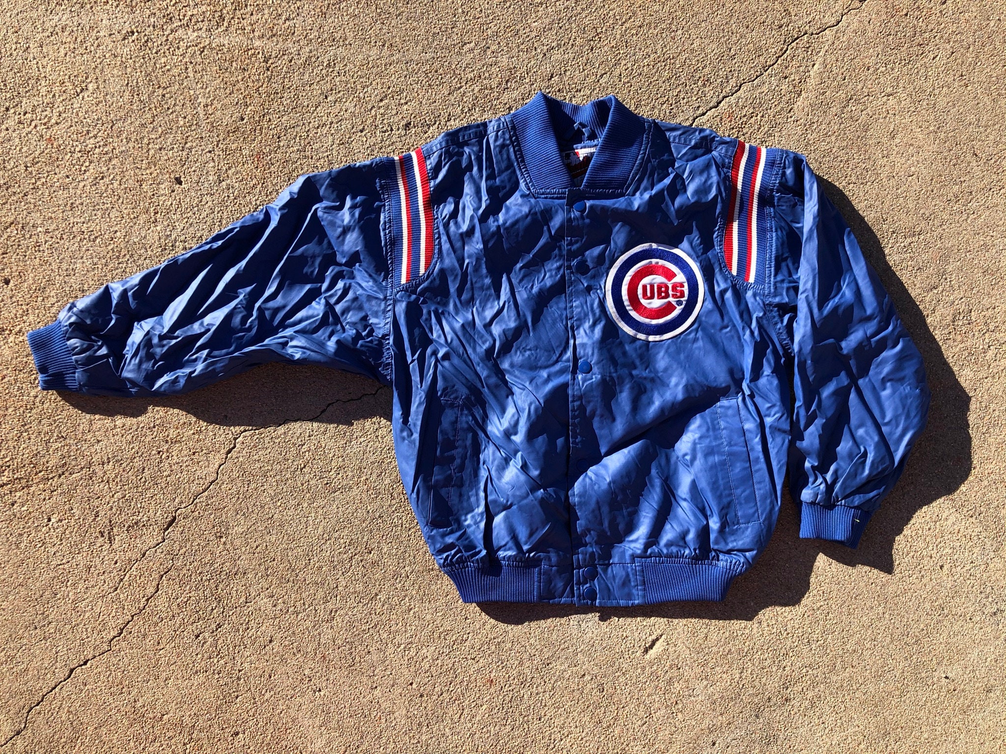 Vintage 90s Chicago Cubs MLB Stitched Bomber Button Down YOUTH 