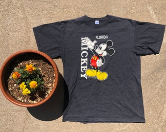 Vintage Disney World Mickey Mouse-T-shirt met enkele steek uit de jaren 90 bedrukt