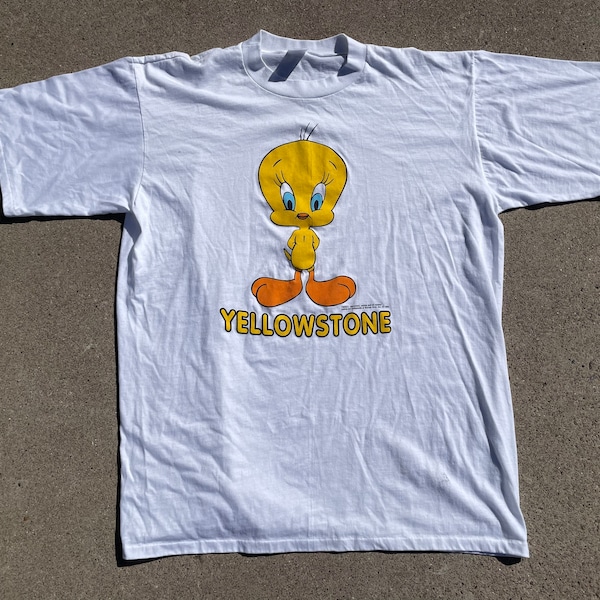 Vtg 1992 Looney Tunes Tweety Yellowstone Single Stitch Printed Graphic T-Shirt / OSFA