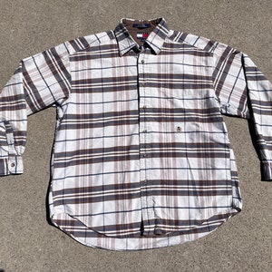 Vtg 90s Tommy Hilfiger Plaid Long Sleeve Button Down Oxford Shirt