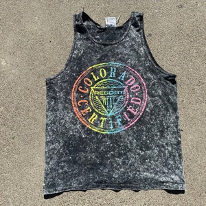 Vtg 90s Colorado Certified Resort Wear Acid Wash Neon Print Tank Top