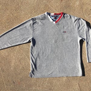 Vintage 90s Tommy Jeans Cordoroy V-Neck Sweatshirt