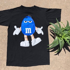 Vintage 90s M&Ms Brand The Cool One Blue Character Front and Back Printed T-Shirt
