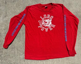 Vtg 90s NCAA University of New Mexico Lobos Printed Logo Power Long Sleeve T-Shirt