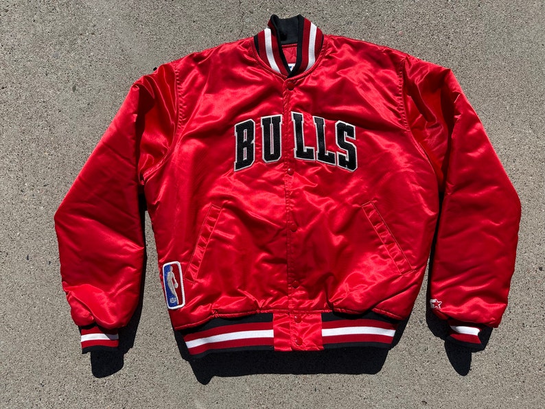 Vtg 90s NBA Chicago Bulls Starter Satin Bomber Jacket With Stitchef ...