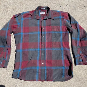 Vtg 80s The Weekender Plaid by Bud Berma Light Weight Button Down Oxford Shirt **Distressed**