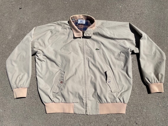 Vtg 80s IZOD Lacoste Plaid Lining Harrington Zip up Jacket