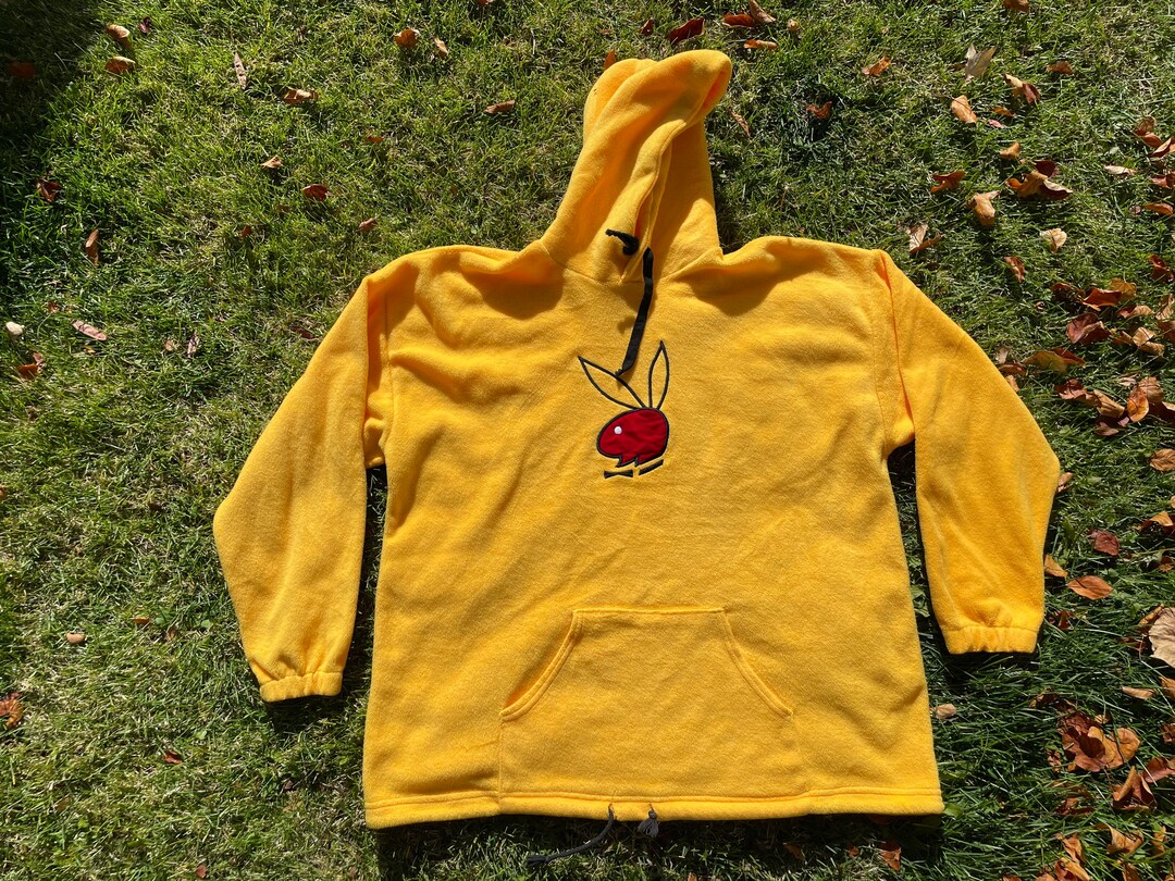 Vtg 90s Playboy Magazine Fleece Pullover Hoodie With Velvet Logo