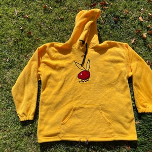 Vtg 90s Playboy Magazine Fleece Pullover Hoodie with Velvet Logo
