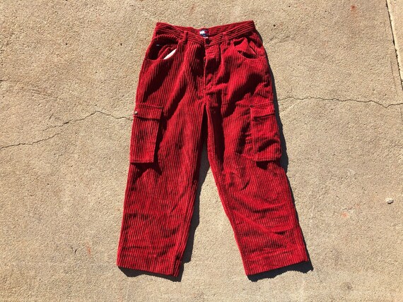 Vtg 90s Tommy Jeans Corduroy Wide Leg Baggy Cargo