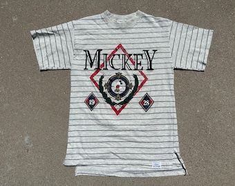 Vtg 90s Walt Disney Mickey Mouse Striped Graphic Printed T-Shirt