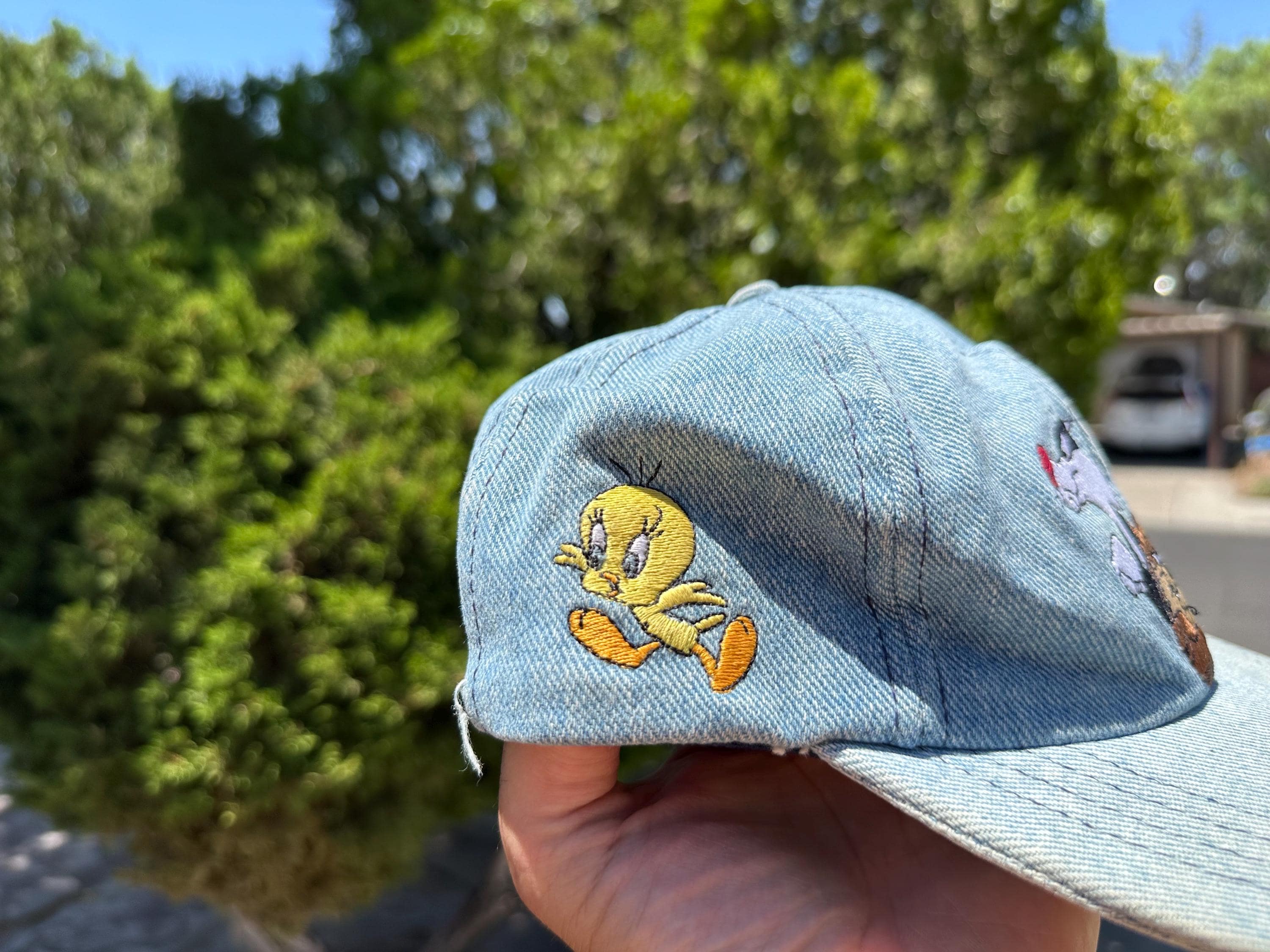 Vtg 90s Warner Brothers Looney Tunes Graphic Stitched Denim