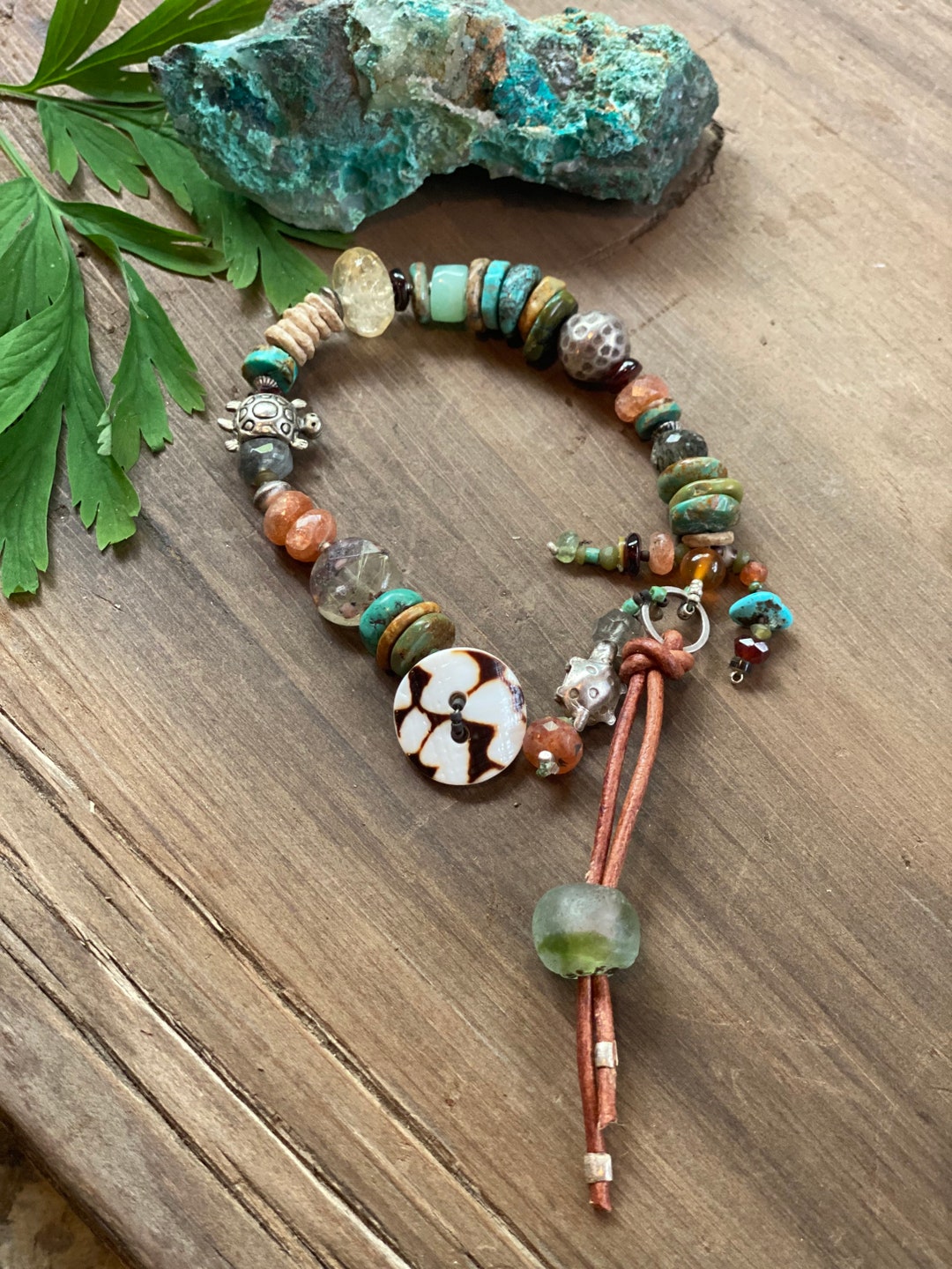 Sterling Silver Turtle Bracelet Beach Vibe Bracelet Semi Precious Stone ...