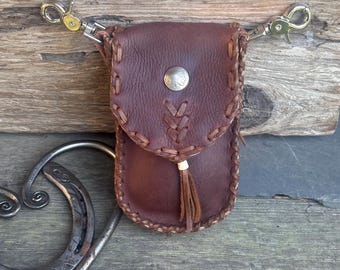 Rust Brown Leather Belt Bag, Western Hip Clip Bag, Leather waist belt bag, Equestrian Accessories