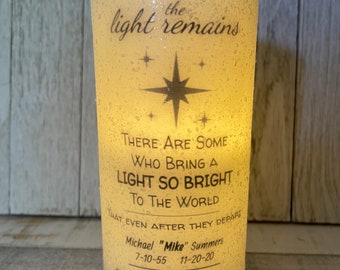 A Light So Bright.           Memory Candle 6” T x 4” W Customized. Item# PC6312