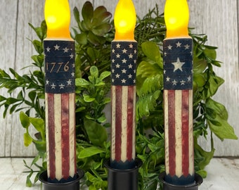 Americana taps toelopende kaarsen 6" met timer 3 ontwerpen 1776 # 004 of Circle Star # 003 vlag 010 voor 12,95 st. Koop met kandelaar voor 14,95 st