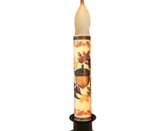 Ekollon med löv 15 cm koniskt ljus - flamlös LED 15 cm timer T-148