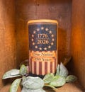Americana 250 Years One Nation # SS1001 3x6 Battery Operated Timer Pillar Candle Req 3 AAA Candle only floral not included.