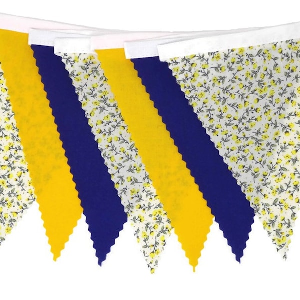 Bunting - Yellow Floral, Yellow and Royal Blue - Wedding Birthday Easter - 3m 5m 10m