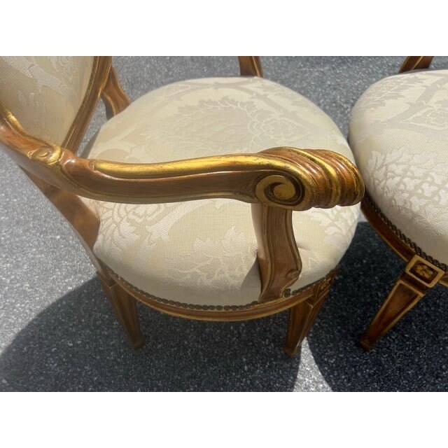 French Louis XVI Style Gold Leaf Arm Chairs - a Set of 6