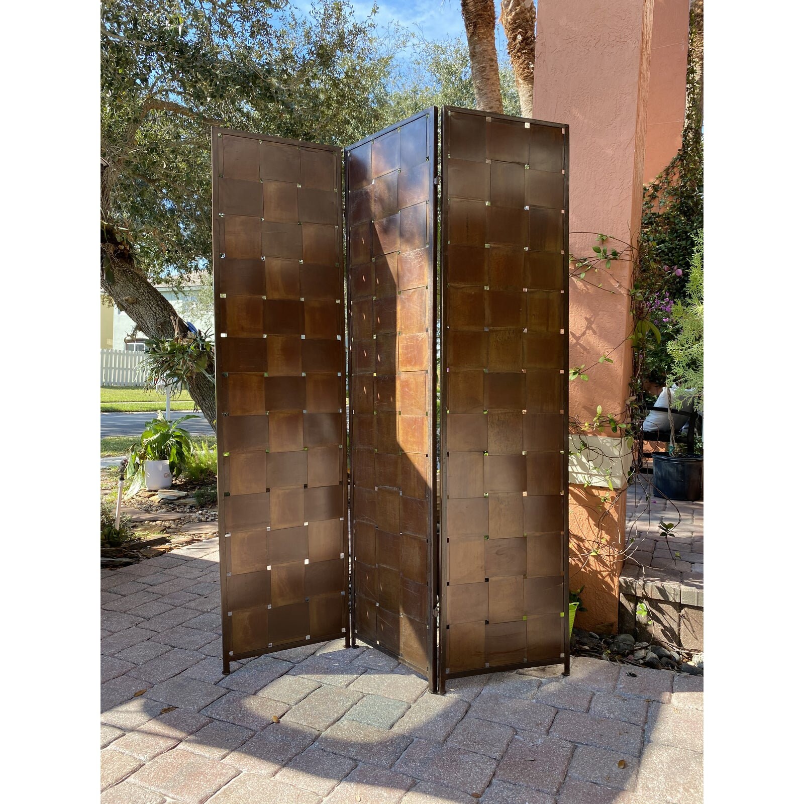 Woven Metal Folding Room Divider Screen 3Panel Etsy