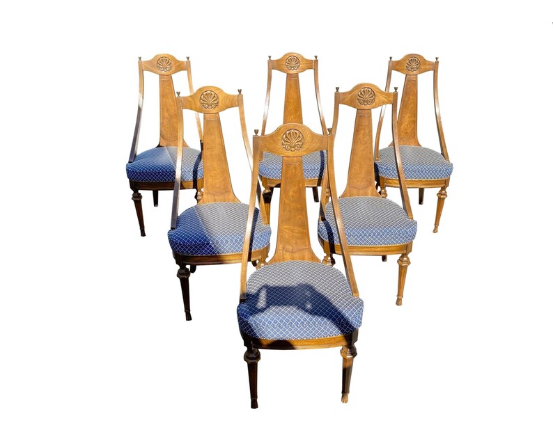 Midcentury High Back Carved Wood Dining Chairs Set of 6 Etsy