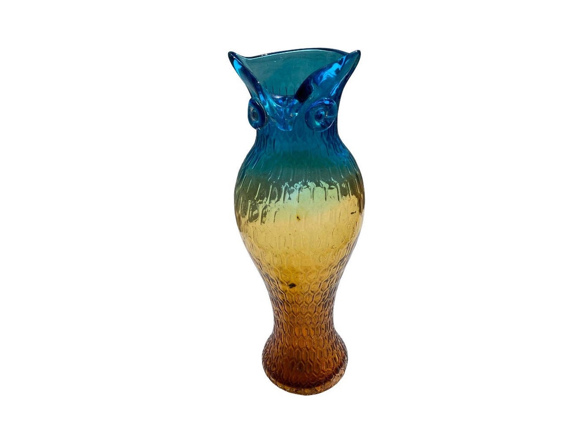 1970s Gradient Murano Glass Sculpted Owl Vase Etsy