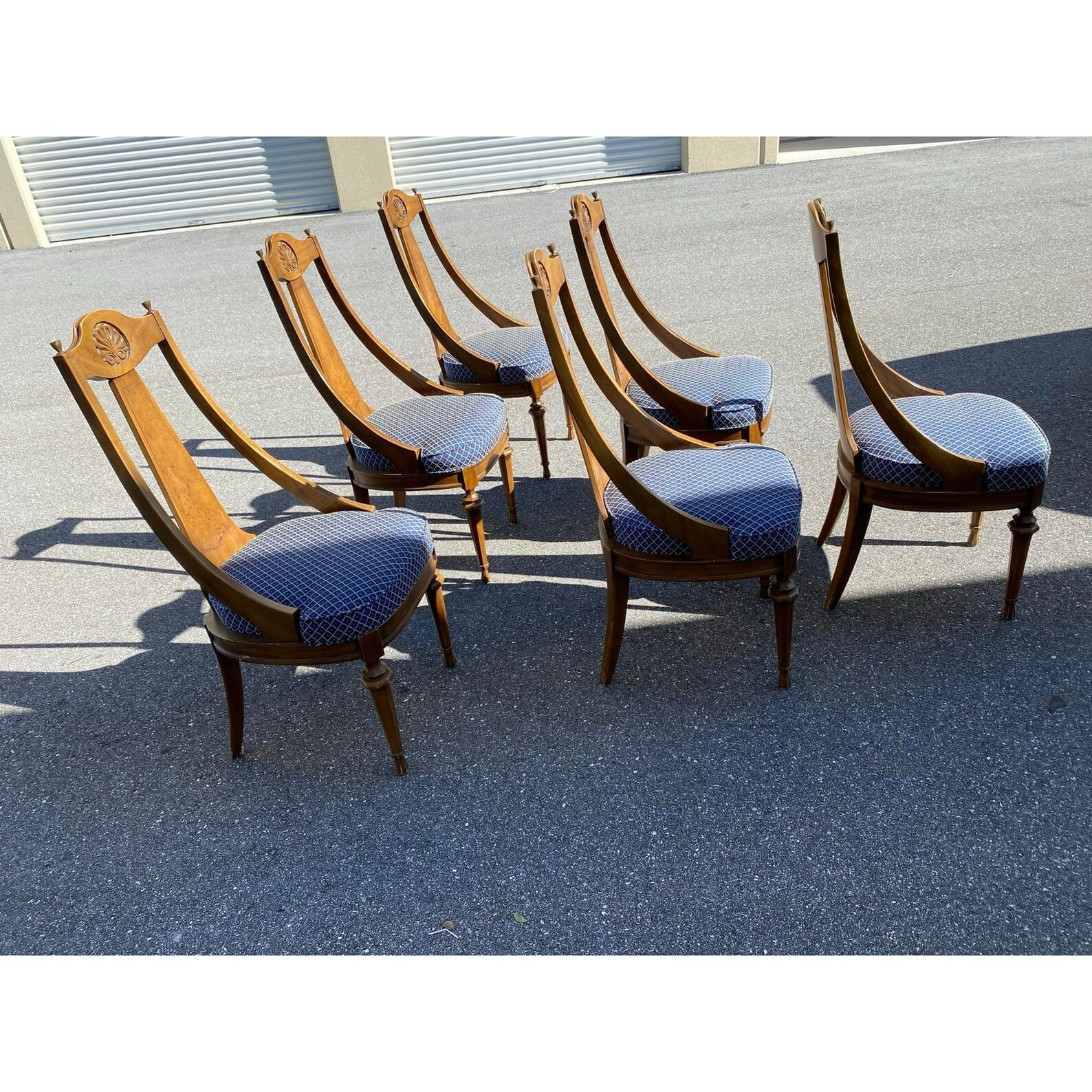 Midcentury High Back Carved Wood Dining Chairs Set of 6 Etsy