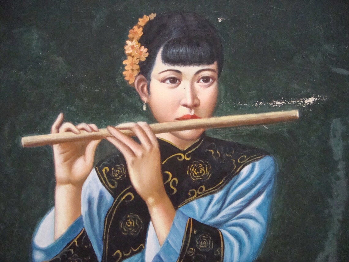 Chinese female musicians playing flute Etsy
