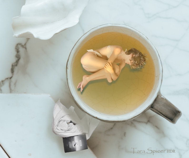 Love Her Wild Gallery Glass Print of girl swimming in a cup of t Love Her Wild Gallery Glass Print of girl swimming in a cup of t