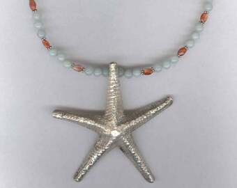 Thai Silver Sea Star, Starfish Necklace, Sea Star Necklace, Starfish Jewelry, Sea Star Jewelry, Thai Silver Necklace, Aquamarine Necklace