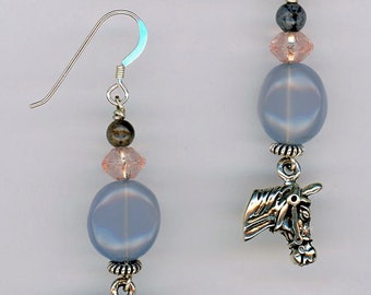 Horse Lover, Horse Earrings, Western Earrings, Equine Jewelry, Sterling Horse, Chalcedony Earrings, Artisan Jewelry, Handmade Earrings